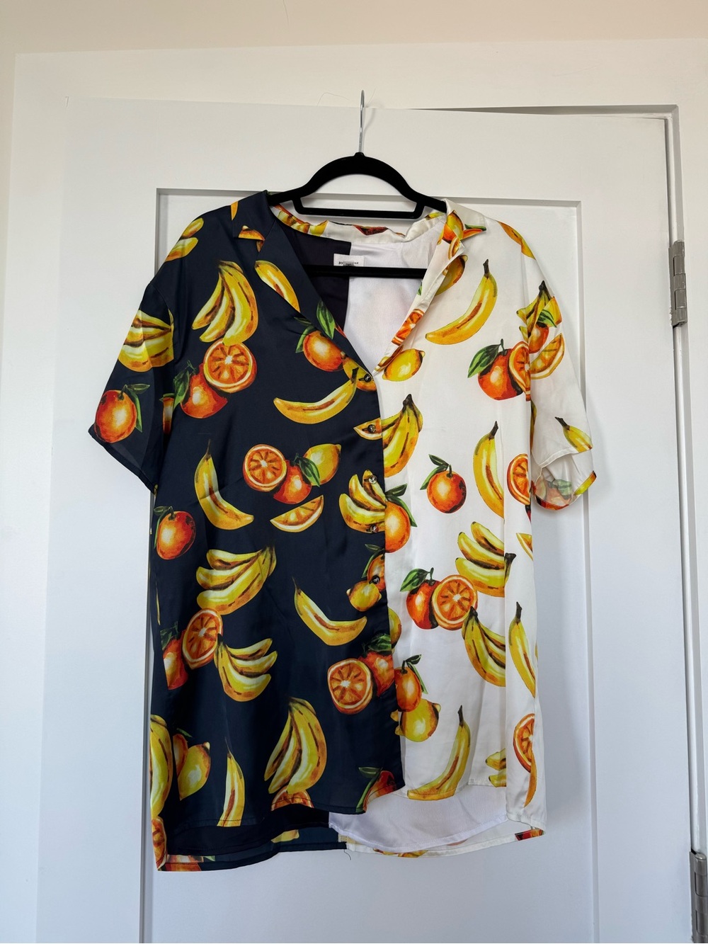 Song of Style Two-Tone Fruit Print Short Sleeve Shirt - Yellow/Black